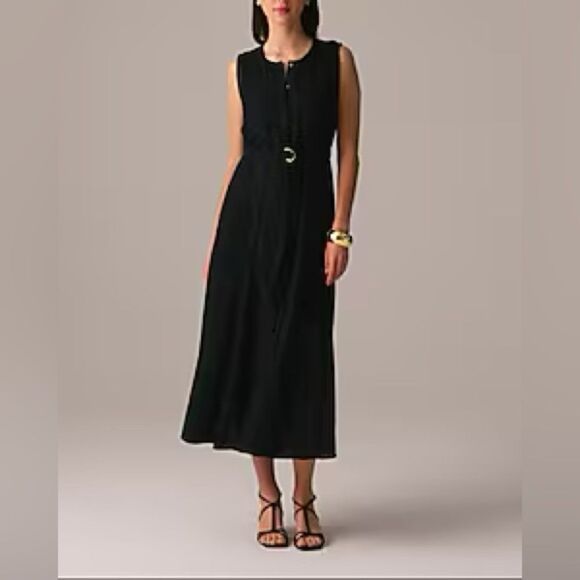 NWT J CREW TALL Seamed linen dress with removable belt in black - Picture 6 of 8